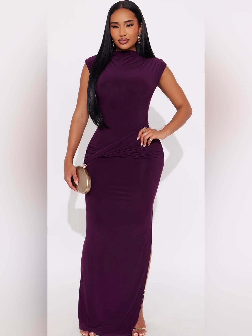 Fashion Nova Plum Sleeveless Maxi Dress with Twist Detail
